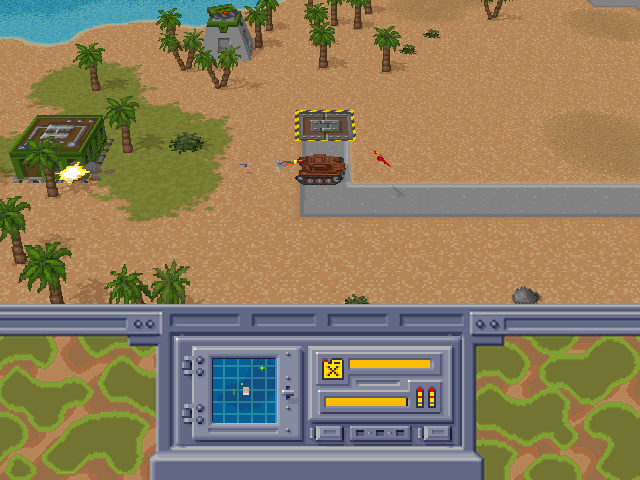 A tank firing at a building in OpenRF